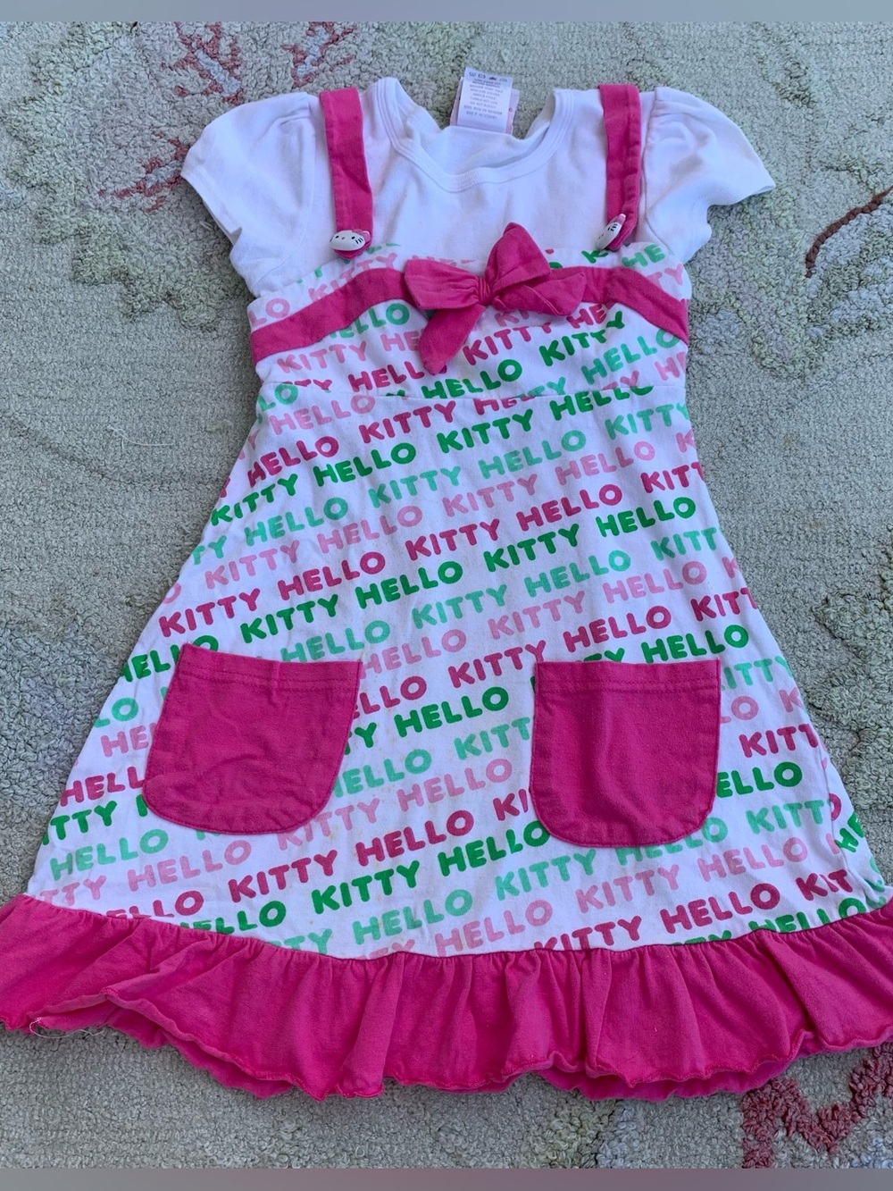 Hello Kitty by Sanrio Girls Short Sleeve Ruffle Hemline Logo Dress Pink size 6